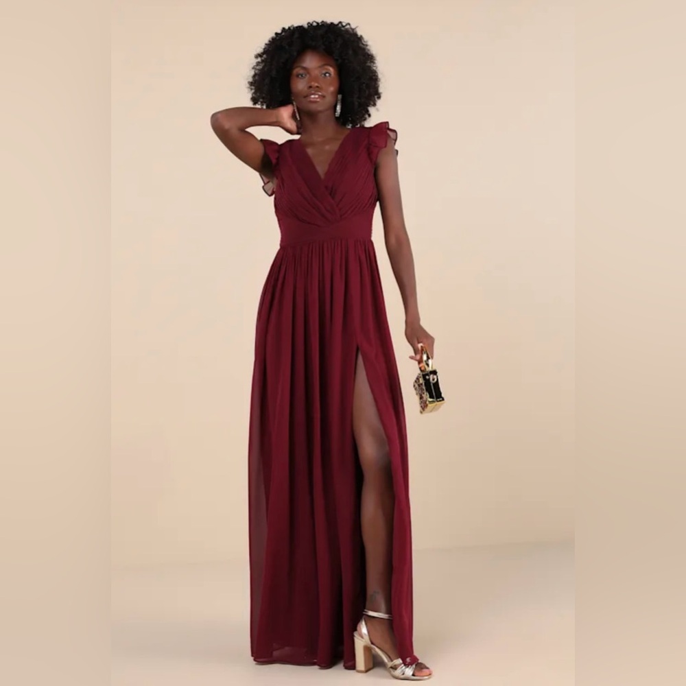 Lulu's Red V-Neck Flutter Sleeve Maxi Dress